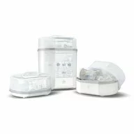 Sterilizator electric cu aburi, Chicco, 3 in 1 Steril Natural, Pentru biberoane, tetine si suzete, Sterilizare rapida si elimina 99,99% din germeni, 0 luni+, Alb