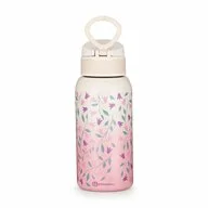 Sticla termos lichide, Petite&Mars, Delicate Flowers, Cu cioc, Din otel inoxidabil, Cu mentinere de temperatura calda pana la 12 h, Rece pana la 24 h, 500 ml, Fara BPA, Cu maner de transport, 3 ani+, Roz