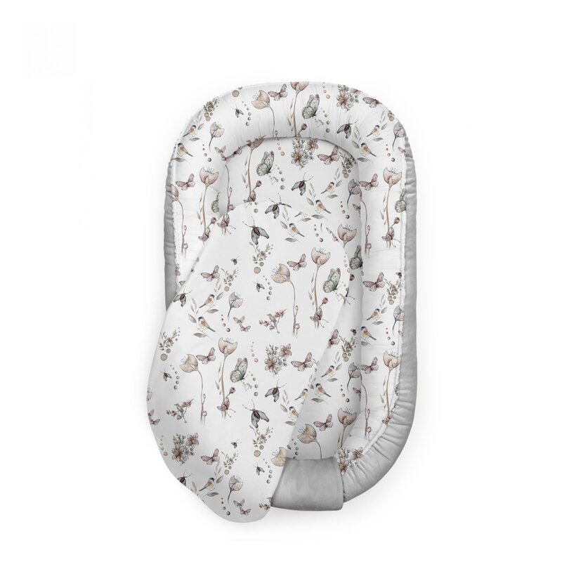 Babysteps - suport de dormit babynest premium bumbac si catifea nature soft grey by , 70x35 cm