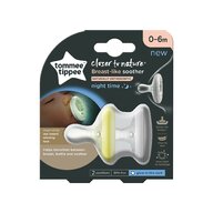 Tommee Tippee - Set suzete Breast like soother , Closer to Nature , 0-6 luni, 2 buc, De noapte din Silicon, Alb/Galben