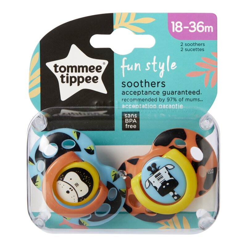 Tommee tippee - suzeta ortodontice fun , 2 buc, 18-36 luni, maimuta/zebra