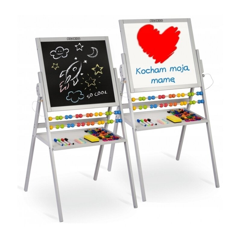 Ricokids - tabla educationala cu doua fete si accesorii rk-800, 101 x 54 x 55 cm, gri