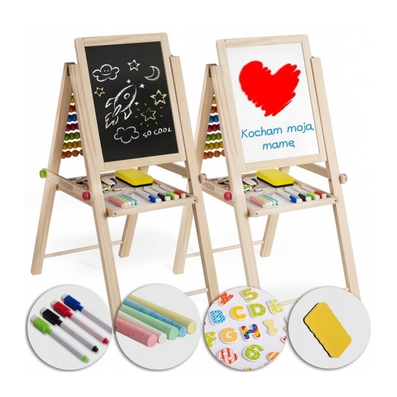 Ricokids - tabla educationala cu doua fete si accesorii rk-803, 66 x 45 x 32 cm, natur