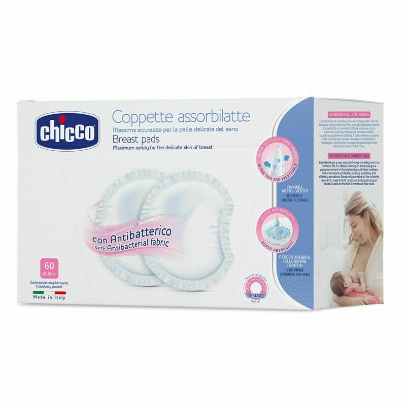 Chicco - Tampoane pentru san, Din bumbac moale, Hipoalergenice, 60 buc, Alb