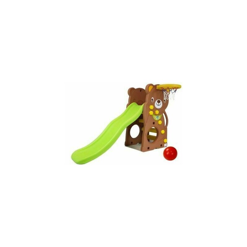 Leantoys - tobogan mare multifunctional ursulet, cu cos de baschet pentru copii, , 7918