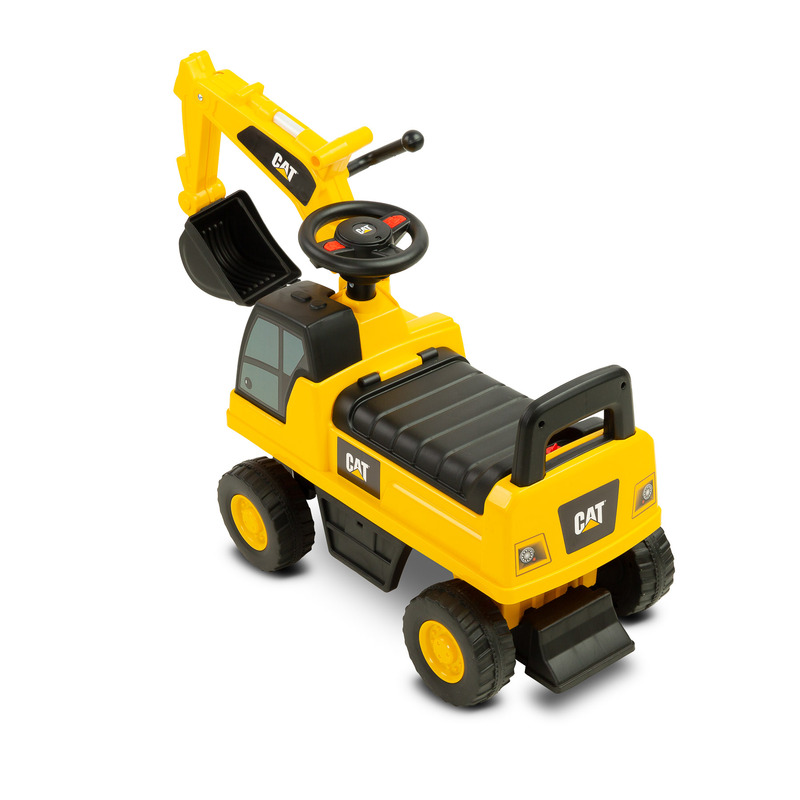 Toyz - vehicul ride-on, excavator cu licenta cat, volan cu claxon, cu spatiu de depozitare, 93x29x43 cm, 12-36 luni, galben