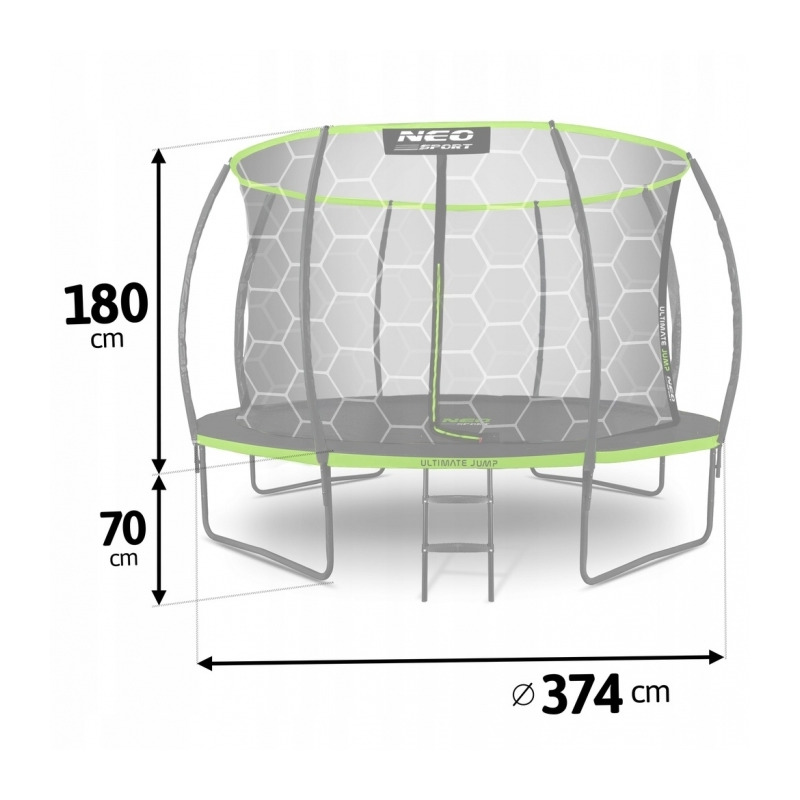 Trambulina de gradina cu plasa interioara, stalpi si scara 374 cm (12FT) Neo-Sport NS-12C221 - Verde