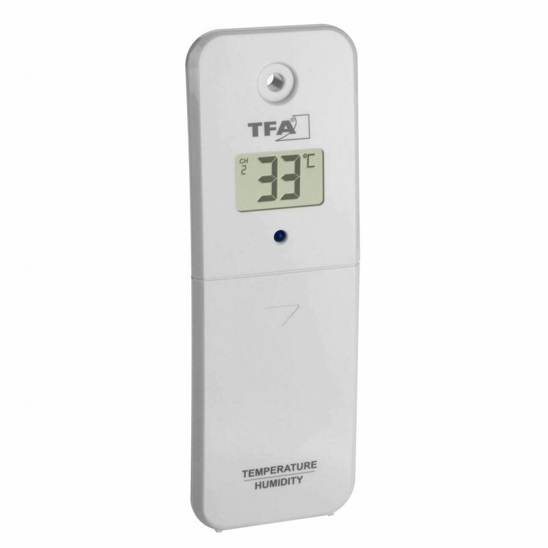 Tfa - Transmitator wireless digital pentru temperatura si umiditate, afisaj LCD, alb, compatibil MARBELLA, 30.3239.02