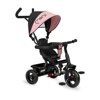 Tricicleta 5 in 1, MoMi IRIS Pink, Scaun rotativ 360°, Suport pentru picioare detasabil, Maner telescopic, Cos pentru jucarii, Materiale usor de curatat