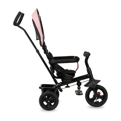 Tricicleta 5 in 1, MoMi IRIS Pink, Scaun rotativ 360°, Suport pentru picioare detasabil, Maner telescopic, Cos pentru jucarii, Materiale usor de curatat