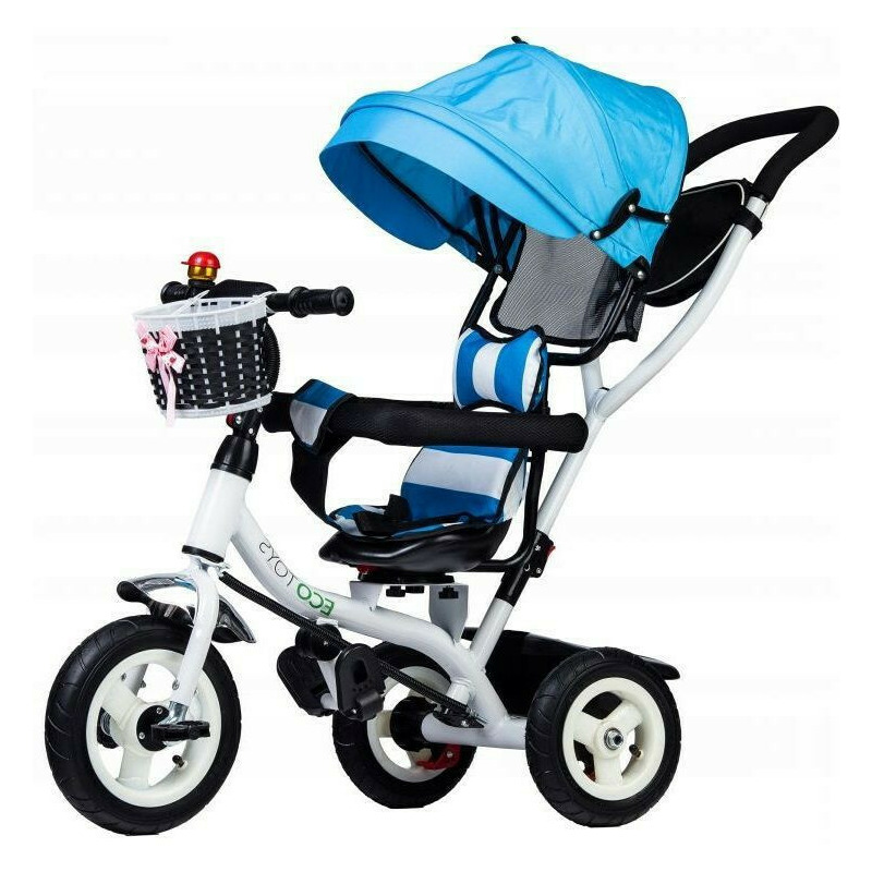 Tricicleta cu sezut rotativ, cosulet de depozitare, mini geanta, Ecotoys, albastra