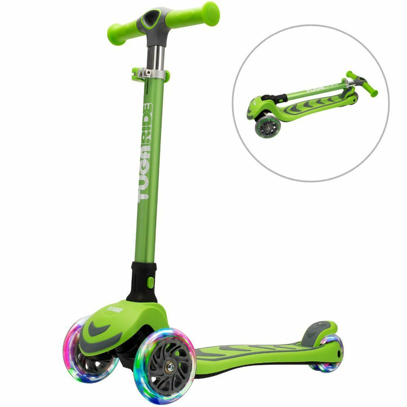 Trotineta copii, TUGA RIDE 4Glow - Verde, pliabila, 3 - 8 ani, lumini, 4 roti PU LED, ghidon reglabil, stabila, auto-echilibrare, frana aluminiu