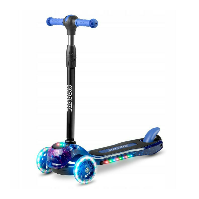 Trotineta de echilibru pentru copii, ricokids, piko, cu 3 roti, lumini led, pliabila, ghidon reglabil, pana la 35 kg, albastra