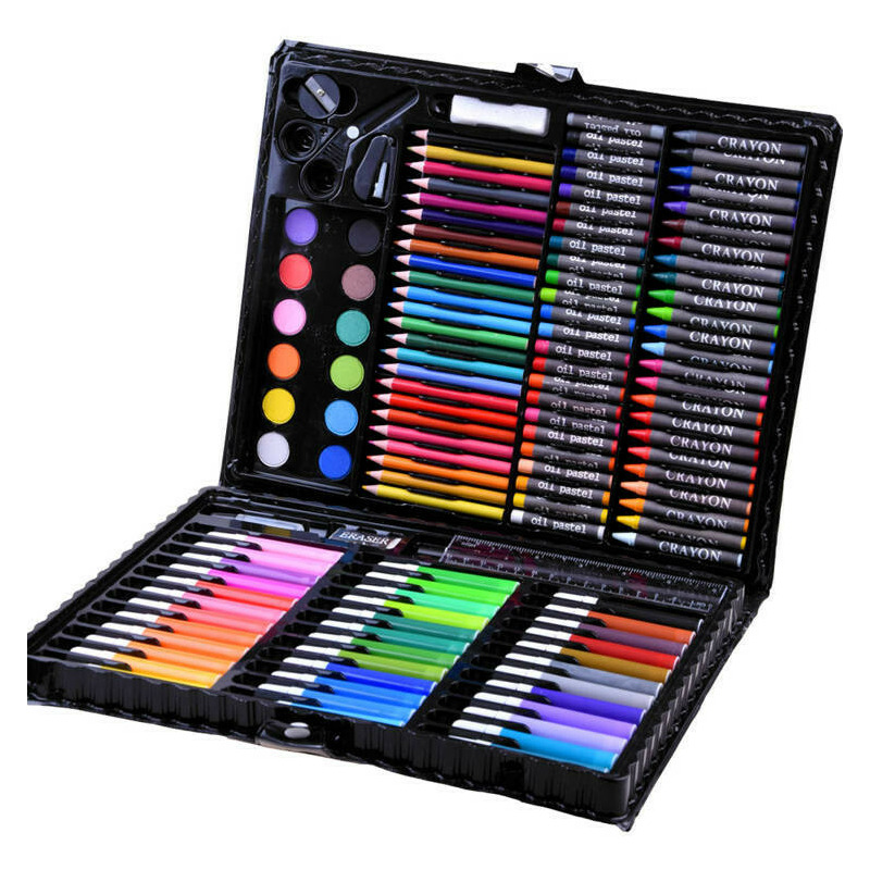 Trusa de colorat compartimentata, 150 de elemente, creioane colorate, aquarele, creioane cerate, accesorii, Jokomisiada, ZA3889