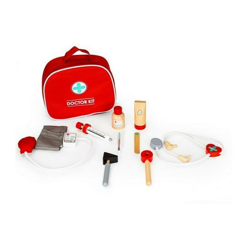 Ecotoys - set doctor trusa medicala cu 9 elemente din lemn