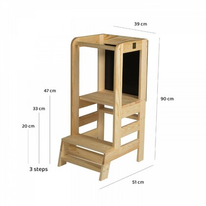MeowBaby® - Inaltator Learning Tower Ajustabil, Cu tabla de scris, 50x40 cm, Natur