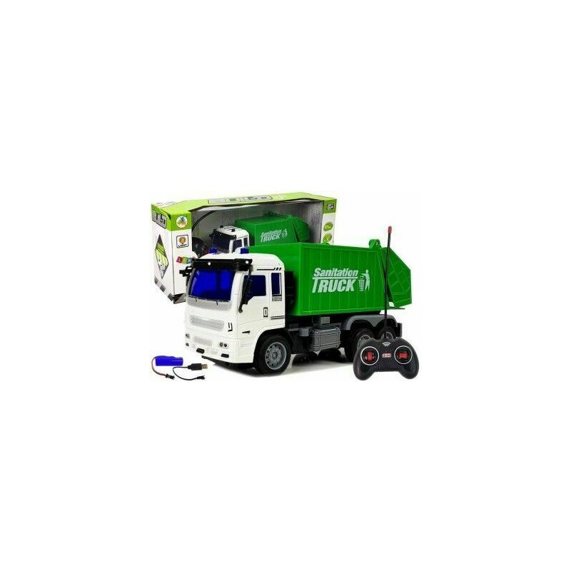 Leantoys - vehicul de jucarie rc, cu telecomanda, masina de gunoi, 1:30, 9084