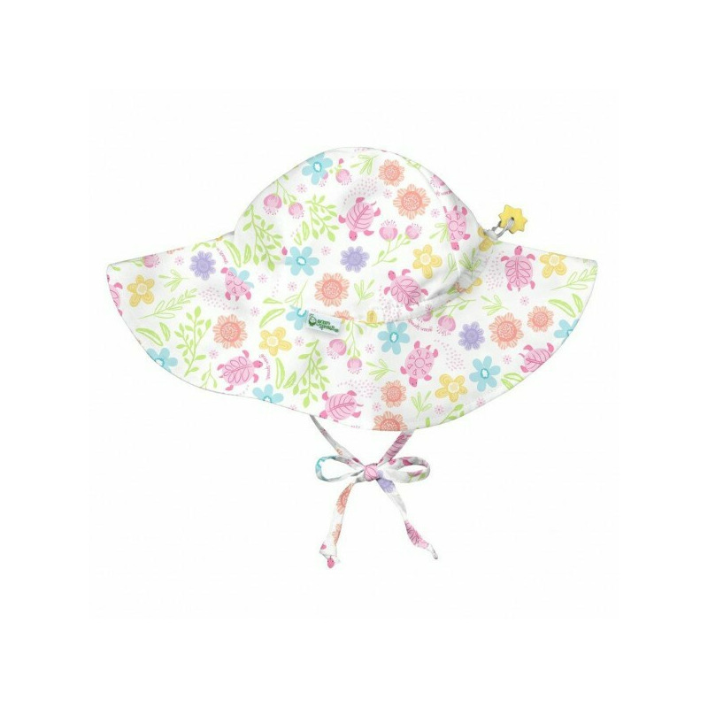 White turtle floral 0/6 luni - palarie fete spf 50+ cu snur reglator green sprouts by iplay