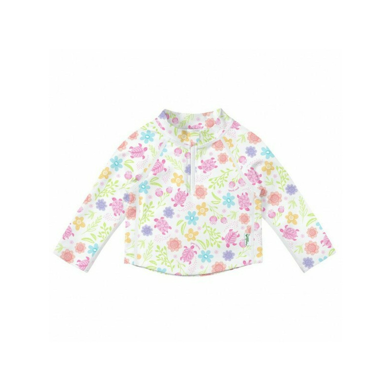 White Turtle Floral 4T - Bluza copii cu filtru UV si fermoar - Green Sprouts by iPlay