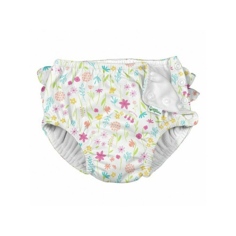 White wildflowers 3t - slip fete spf 50+ refolosibil, cu capse si volanase - green sprouts by iplay