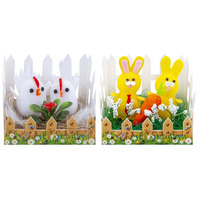 Decoratiune de Paste Iepuras si puiut in gradina 2 modele
