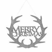 Decoratiune Merry Christmas - Coarne de ren - argintiu