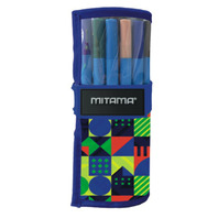 Super Set Mitama Roll-up MOZAIC ALBASTRU Pixuri colorate  + Penar detasabil echipat cu 25 piese: 17 pixuri, 4 pixuri cu gel, 4 markere cu doua capete