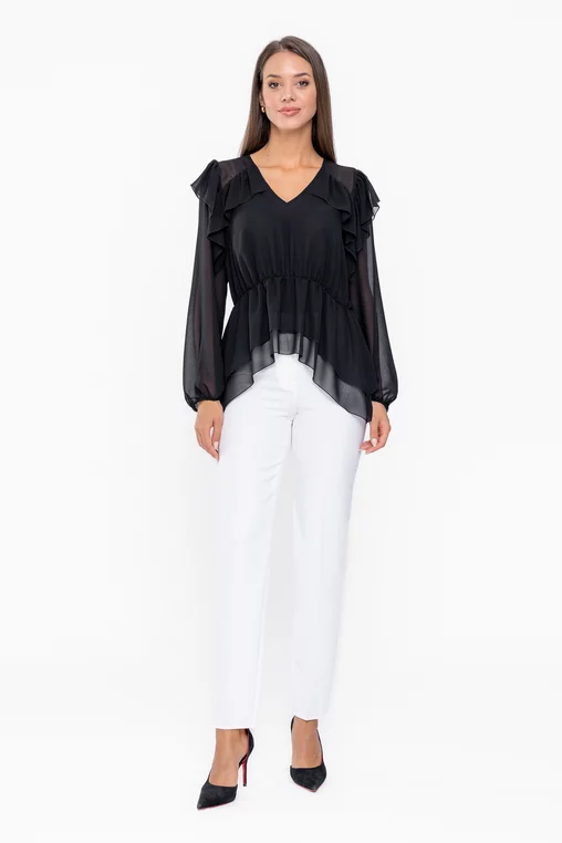 Bluză Caramel cu volane neagră B4536 thumbnail picture - 