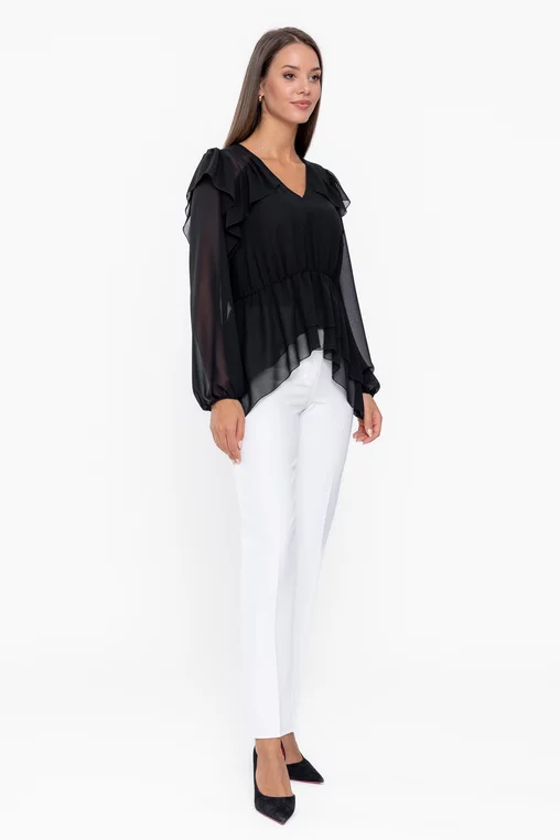 Bluză Caramel cu volane neagră B4536 thumbnail picture - 