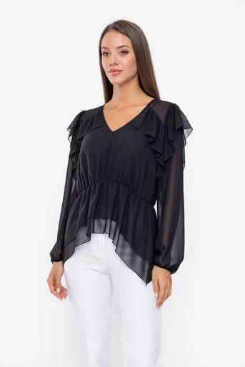 Bluză Caramel cu volane neagră B4536