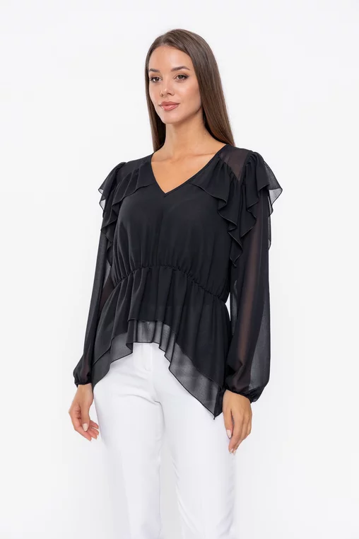 Bluză Caramel cu volane neagră B4536 thumbnail picture - 