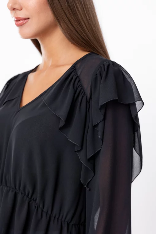 Bluză Caramel cu volane neagră B4536 thumbnail picture - 