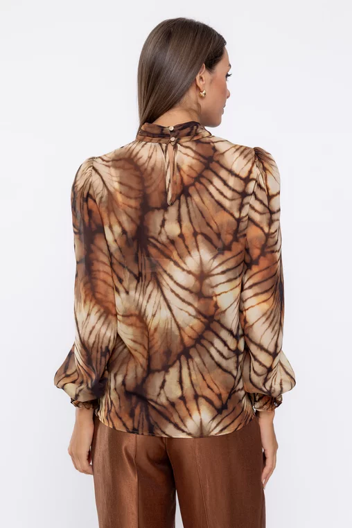 Bluză Caramel voal imprimat cu guler încrețit B4540 thumbnail picture - 