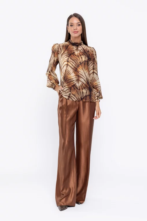 Bluză Caramel voal imprimat cu guler încrețit B4540 thumbnail picture - 