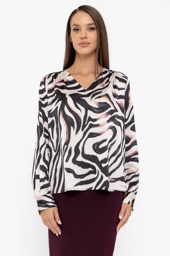 Bluză Caramel voal satinat cu decolteu în v B4539