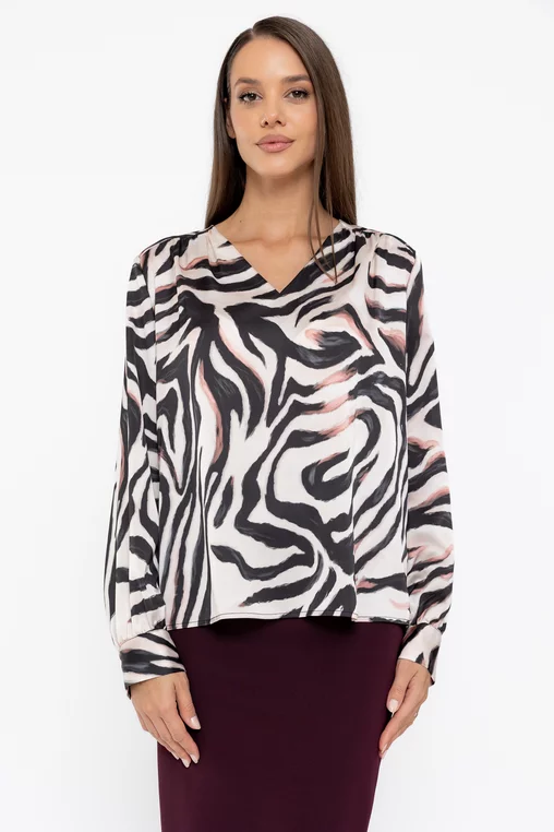 Bluză Caramel voal satinat cu decolteu în v B4539 thumbnail picture - 