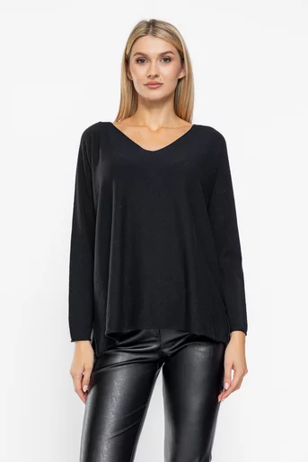 Bluză casual cu decolteu în v neagră BLA1008