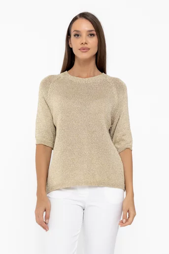 Bluză casula tricotată  cu fir lurex bej BDP1015