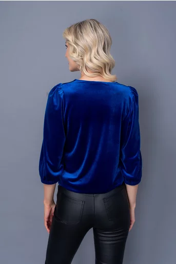 Bluza catifea in anchior cu elastic albastra B4337