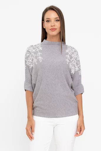 Bluză cu broderie pe umeri gri BSU0801