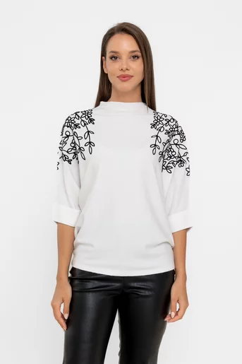 Bluză cu broderie pe umeri ivory BSU0801