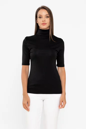Bluză cu gât și mâneci scurte neagră BKC0806