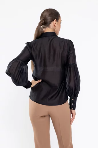 Bluză cu mâneci bufante și eșarfă neagră B4534