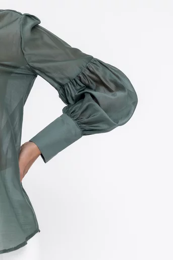 Bluză cu mâneci bufante și eșarfă verde B4534