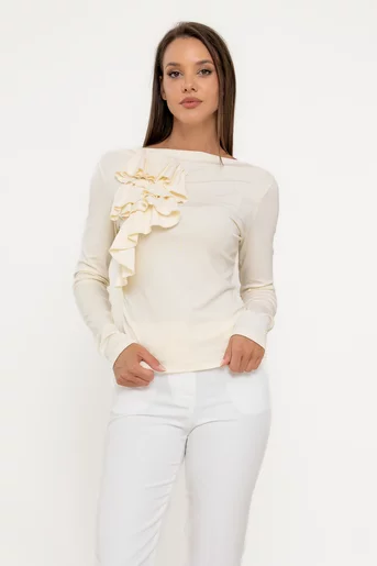 Bluză cu volan cascadă ivory BKC0805