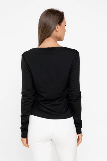 Bluză cu volan cascadă neagră BKC0805