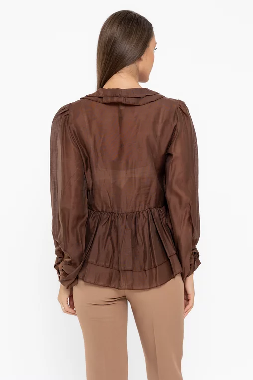 Bluză cu volane maro BLA1003 thumbnail picture - 