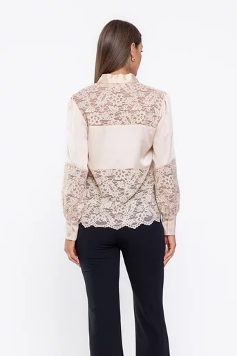 Bluză elegantă cu inseție dantelă bej BKA0902