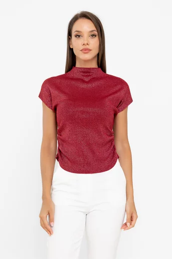 Bluză elegantă cu pliuri laterale burgundy BVA60201