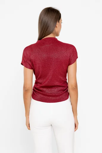 Bluză elegantă cu pliuri laterale burgundy BVA60201